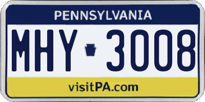 PA license plate MHY3008