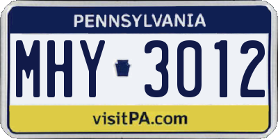 PA license plate MHY3012