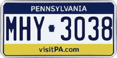 PA license plate MHY3038