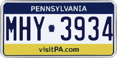 PA license plate MHY3934