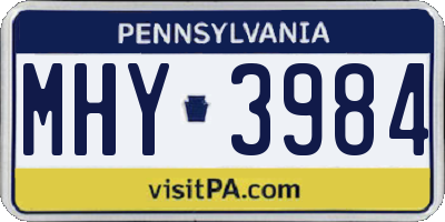 PA license plate MHY3984