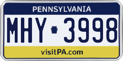 PA license plate MHY3998