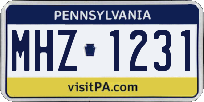 PA license plate MHZ1231