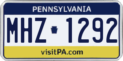 PA license plate MHZ1292