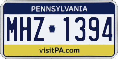 PA license plate MHZ1394
