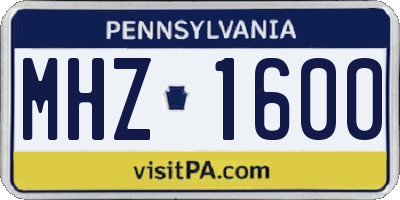 PA license plate MHZ1600