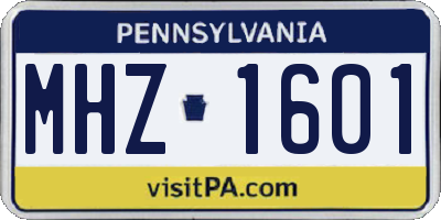 PA license plate MHZ1601