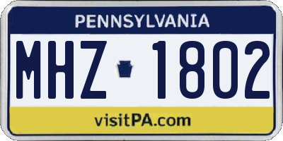 PA license plate MHZ1802