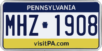 PA license plate MHZ1908