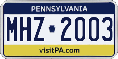 PA license plate MHZ2003