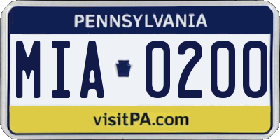 PA license plate MIA0200