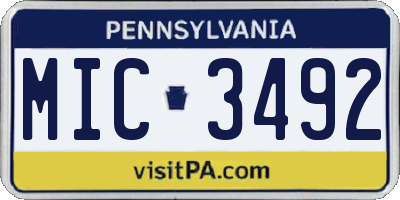 PA license plate MIC3492