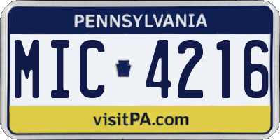 PA license plate MIC4216