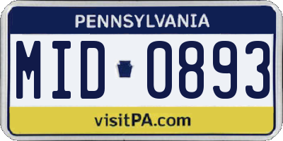 PA license plate MID0893