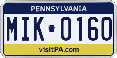 PA license plate MIK0160