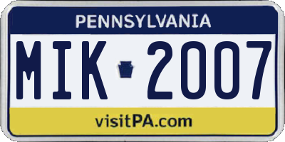 PA license plate MIK2007
