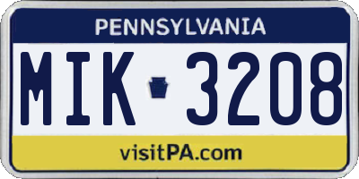 PA license plate MIK3208