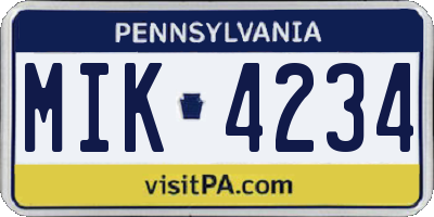 PA license plate MIK4234
