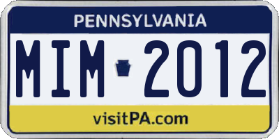 PA license plate MIM2012