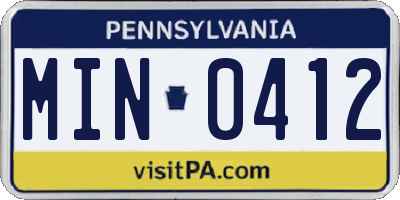 PA license plate MIN0412