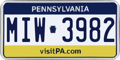 PA license plate MIW3982