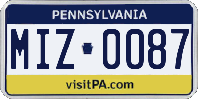 PA license plate MIZ0087