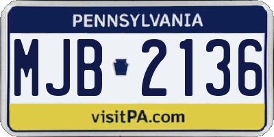 PA license plate MJB2136