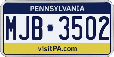 PA license plate MJB3502