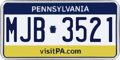 PA license plate MJB3521