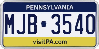 PA license plate MJB3540