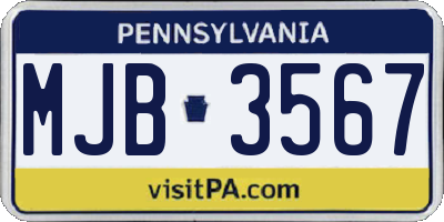 PA license plate MJB3567