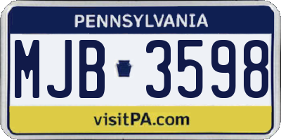 PA license plate MJB3598