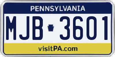 PA license plate MJB3601