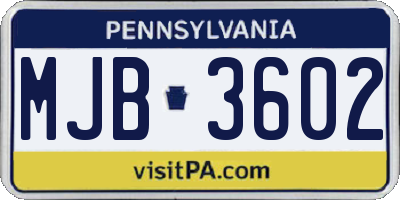 PA license plate MJB3602