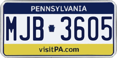 PA license plate MJB3605