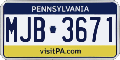 PA license plate MJB3671