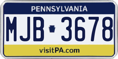 PA license plate MJB3678