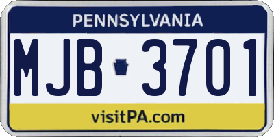 PA license plate MJB3701