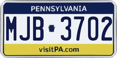 PA license plate MJB3702