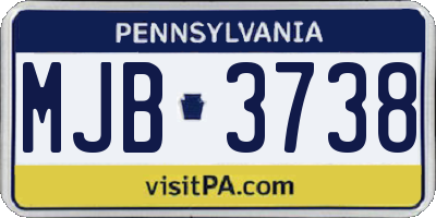 PA license plate MJB3738