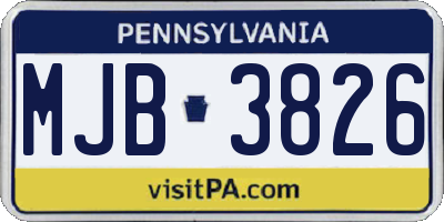 PA license plate MJB3826