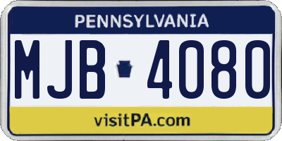 PA license plate MJB4080
