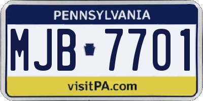PA license plate MJB7701