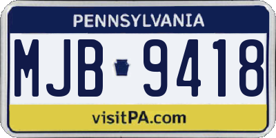 PA license plate MJB9418