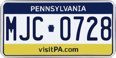 PA license plate MJC0728