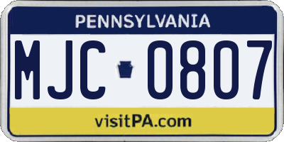 PA license plate MJC0807