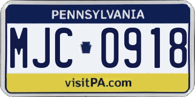 PA license plate MJC0918