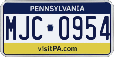 PA license plate MJC0954
