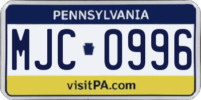 PA license plate MJC0996