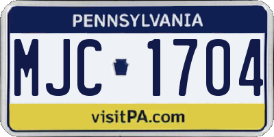 PA license plate MJC1704